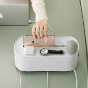 Power Strip Cable Storage Box – Dustproof Charger Organizer with Phone Stand