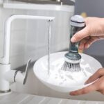 Soap-Dispensing Pot & Dish Brush – Durable Non-Scratch Scrub Brush with Built-In Soap Dispenser for Pots, Pans & Kitchen Sink